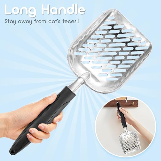 Apidgrowth Cat Litter Scoop,Mesh Shovel,Stainless Steel Metal Scoop,Poop Sifting,Mesh Shovel,Suitable for Cat Litter Box(Black)