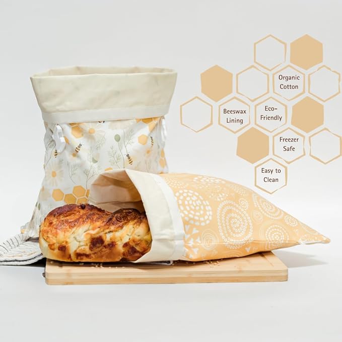 Reliable Rhodes Reusable Beeswax Bread Bag 2 Pack –12x17 Bread Bag for Homemade Sourdough, Beeswax Coated Organic Cotton Storage Bag for Loaf Baguette, Freezer Safe, Eco-Friendly Wrap Birds