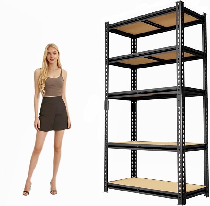 CXDMB 5 Tier Garage Shelving, 2500 LBS Adjustable Heavy Duty Garage Shelves,Metal Storage Shelves Unit for Basement,Warehouse,Pantry Kitchen