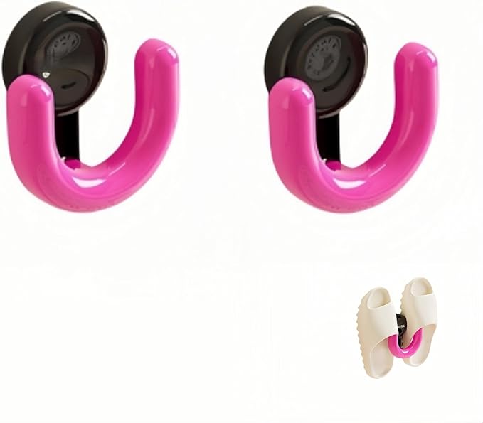 Suction Cup Shoe Organizer Wall Mount Vacuum Press Hook No Drill 5KG Load Bathroom Door Vertical Storage Space Saver (Pinkish-Black)