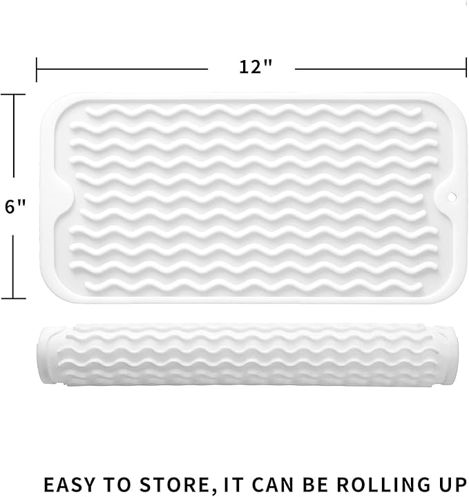 MicoYang Silicone Dish Drying Mat for Multiple Usage,Easy clean,Eco-friendly,Heat-resistant Silicone Mat for Kitchen Counter or Sink,Refrigerator or Drawer Liner White S 12 inches x 6 inches