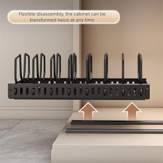 Mnftive pots and pans organizer under cabinet,pot lid organizers inside cabinet holders for kitchen,Horizontal and vertical pulling modes,cast iron storage (White vertical pull-out)
