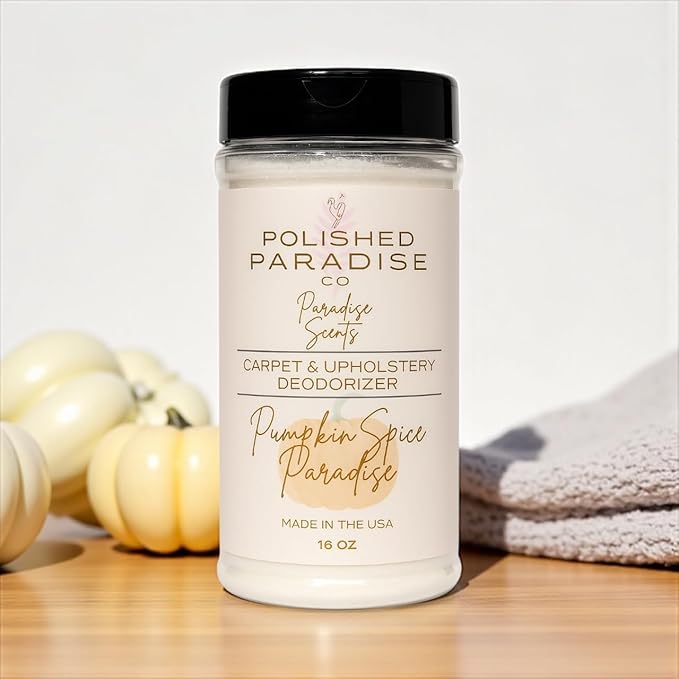 Polished Paradise Co Paradise Scents Carpet and Upholstery Deodorizer, Fall Scent Powder for Rugs and Textiles, 16 Oz (Pumpkin Spice Paradise)