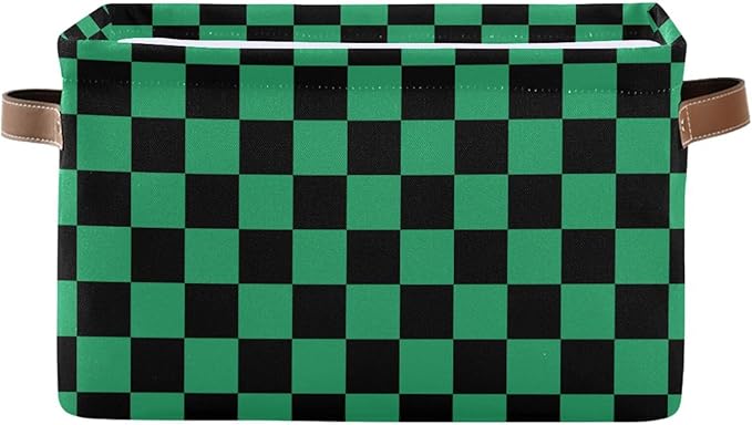 ALAZA Black Green Checkered Foldable Storage Box Storage Basket Organizer Bins with Handles for Shelf Closet Living Room Bedroom Home Office 1 Pack