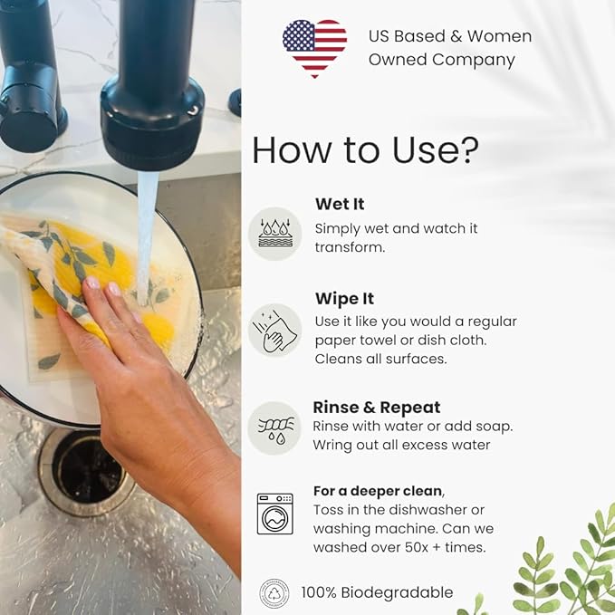 Harps&Seb Swedish Dishcloths for Kitchen Dish Towels - 5 Pack, Non-Scratch Reusable Paper Towels, Super Absorbent Washable Swedish Dish Cloths, No Odor, Biodegradable, Home Design