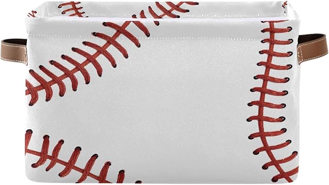 ALAZA White Baseball Softball White Foldable Storage Box Storage Basket Organizer Bins with Handles for Shelf Closet Living Room Bedroom Home Office 1 Pack