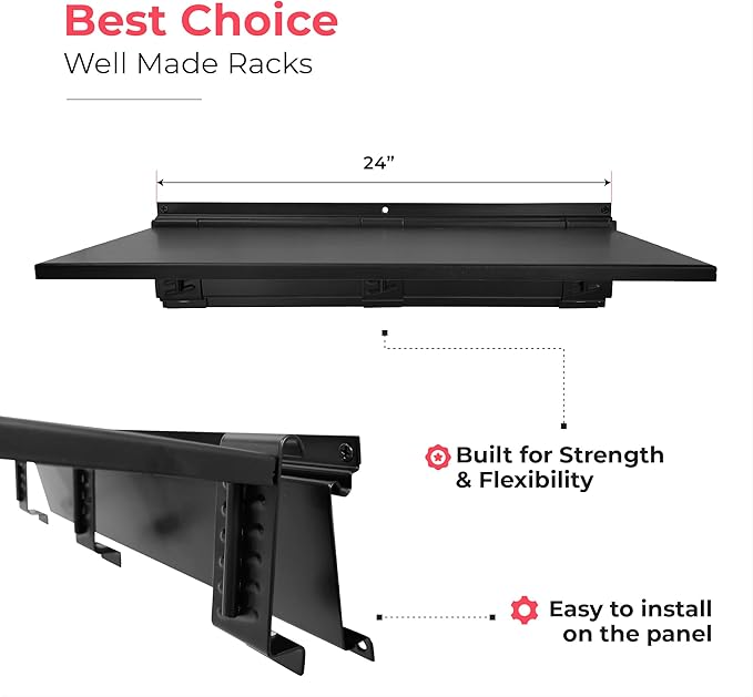 TIDYME Heavy-Duty Garage Wall Storage System | Wall Mounted Tool Organizer Rack with Shelving | 12-Piece Mounting Kit | 6x10” Double-Layered Hooks & 2x24” Floating Utility Shelves