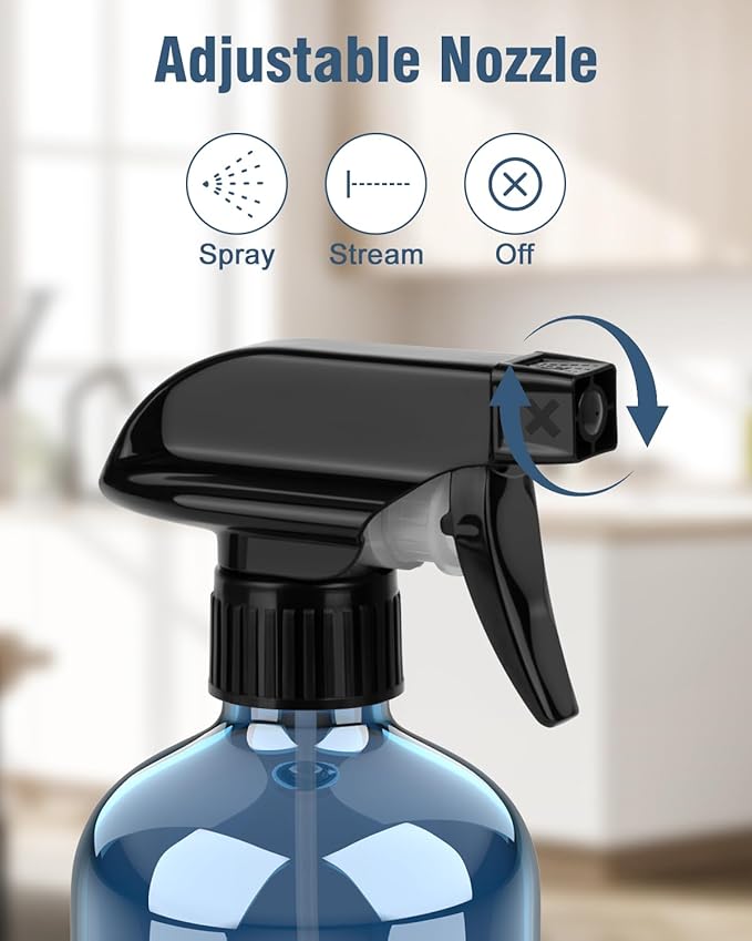 Bontip Glass Spray Bottle, Indigo Blue Glass Spray Bottle Set & Accessories Refillable for Plants Window Cleaners Aromatherapy Facial Hydration Watering Flowers Hair Care (2 Pack/16 oz)(Indigo)