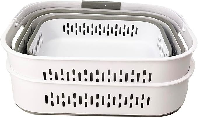 SAMMART 38L(10 Gal) Collapsible Laundry Basket - Foldable Pop-Up Storage Container/Organizer-Portable Space Saving Hamper, Measure 17.5x13.3x15.7"/3.8" Expanded/Collapsed (2, White/Grey)