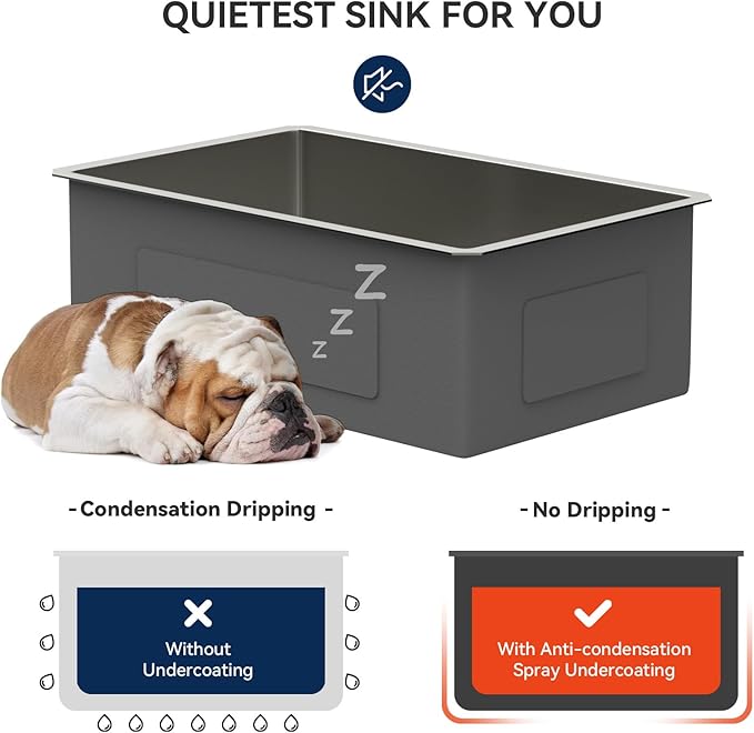 Lordear 28 Kitchen Sink Undermount 16 Gauge Stainless Steel Single Bowl Under Counter Handmade Kitchen Sink Basin, 28"x18"x10"