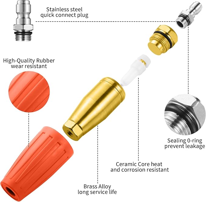 VORIGY 4000 PSI Orange Turbo Nozzle Pressure Washer Tips 1/4" Quick Connect with 7 Power Washer Nozzle Tips Kit Multiple Degrees (0, 15, 25, 40, 65, Rinse1, Soap2) for Car Concrete Brick
