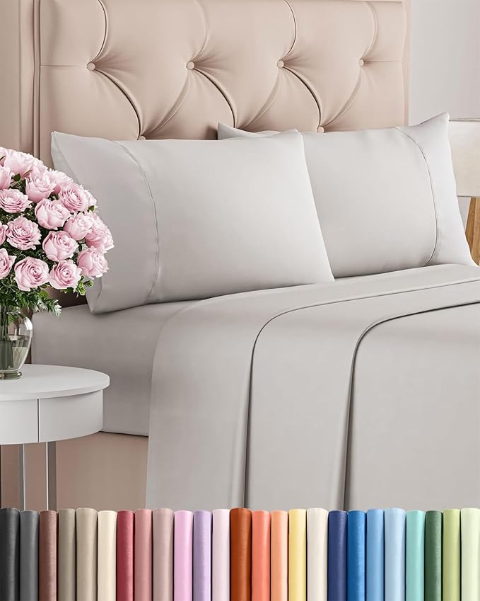 Twin XL 4 Piece Sheet Set - Comfy Breathable & Cooling - Soft Hotel Luxury Bedding Set with 8-16 Inch Deep Pockets - 1 Flat & 1 Fitted Sheet & 2 Pillowcases - Wrinkle Free & Easy Care - French Grey