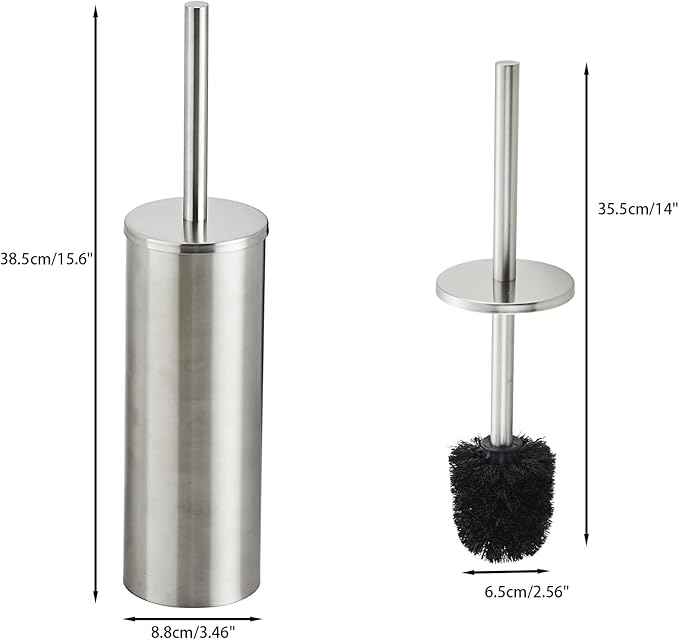 Brushed Nickel Toilet Brush and Holder Set - Stainless Steel Toilet Bowl Scrubber with Replaceable Head & Splash Guard