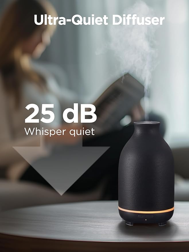 InnoGear Essential Oil Diffuser, 150ml Ceramic Stone Diffuser Handcrafted Aromatherapy Diffusers Ultrasonic Cool Mist Humidifier Vaporizor with 2 Mist Modes Waterless Auto Off for Room Office, Black