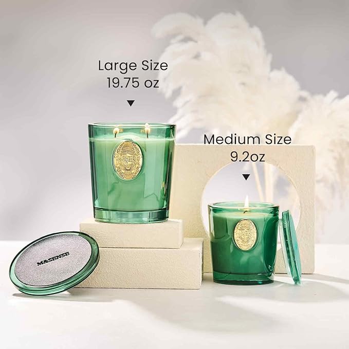 M&SENSE Large Two-Wick Soy Holiday Candle | Evergreen Pine & Emerald Green | 19.8 oz, 120H Burn Time | Luxury Scented Candle for Relaxation, Gifting, Home Décor | Ideal for Bedroom, Party