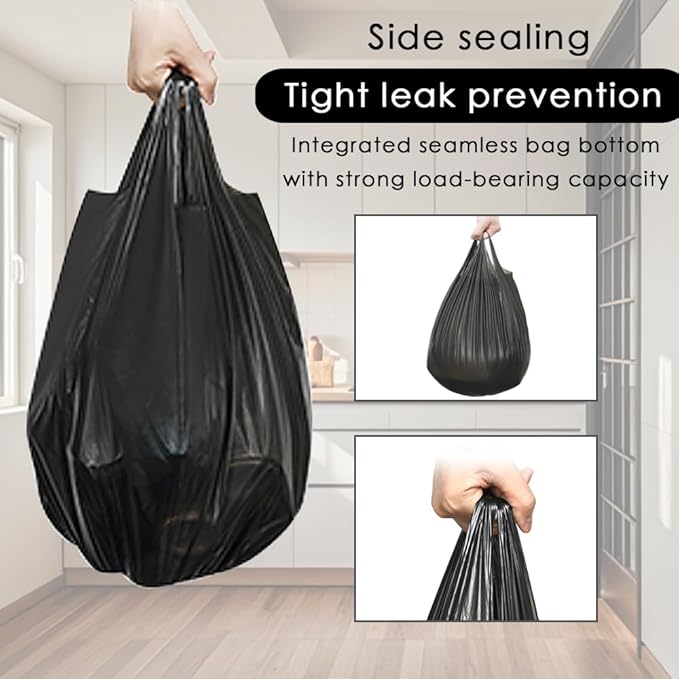 2-4 Gallon Portable Trash Bags, Thicken Vest type Small Garbage Bags for Office, Kitchen, Bedroom and more, 60 Counts Black