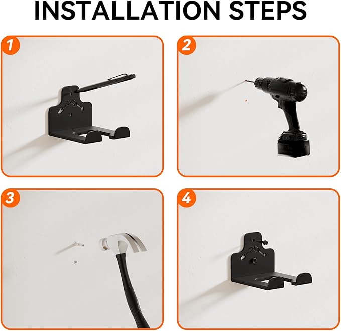 Garage Organization Storage Trimmer Rack, Garden Power Tool Hanger for Grass Trimmer, Hedge Trimmer, Garden Tools, Heavy Duty Weed Whackers Holder Wall Mounted Tool Organizer, 4 Packs