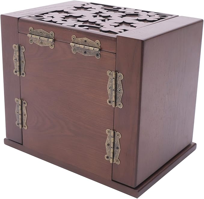 Wooden Jewelry Box for Women, 5-Layer Wooden Jewelry Organizer Boxes with 4 Drawers, Vintage Solild Wood Storage Case for Jewelries, Watches, Necklace, Ring (Dark Brown)