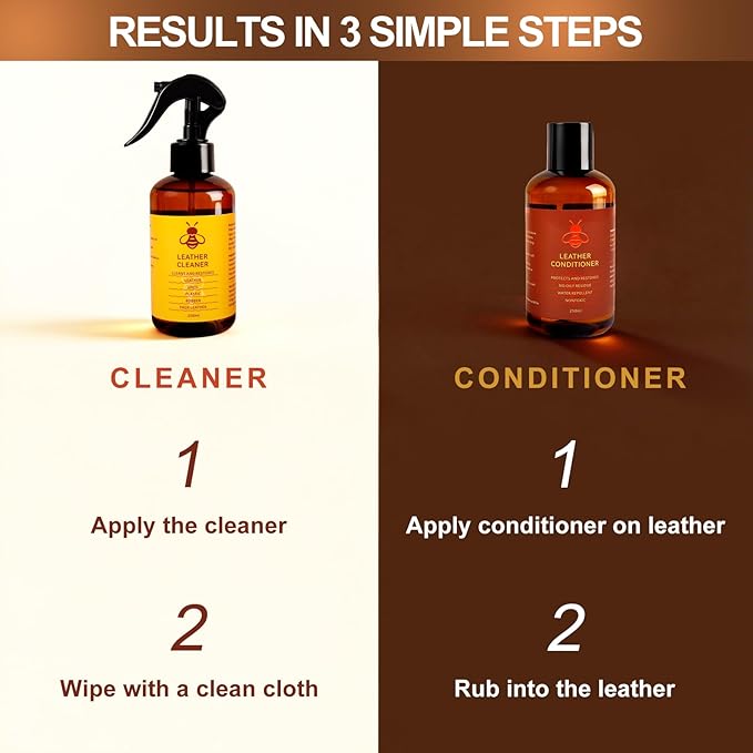 FAVIRZCE Leather Cleaner and Conditioner for Couch: Complete 2-Step Care Set for Car Interior Furniture Sofa Shoes Bags & Jackets - Restores Dry Cracked Faded & Scratched Leather