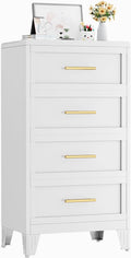 Metal Dresser Tall Narrow Dresser for Bedroom Chest, 44.45" H Drawer Chest, Closet Dressers & Chests of Drawers for Living Room, Hallway (4 Drawers White 24inch Wide)