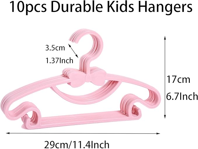YYaaloa 10pcs Kids Clothes Hangers - Baby & Toddler Plastic Hangers (Pink, 10pcs)