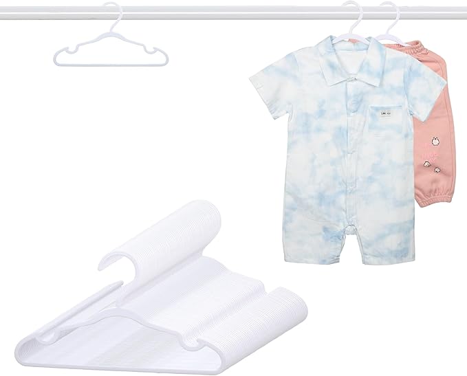 60 Pack White Baby Hangers 11.42 Inch - Kids Non-Slip Clothes Hangers for Infant & Child, Durable Plastic Children's Hangers for Closet, Pants, Coats, Skirts