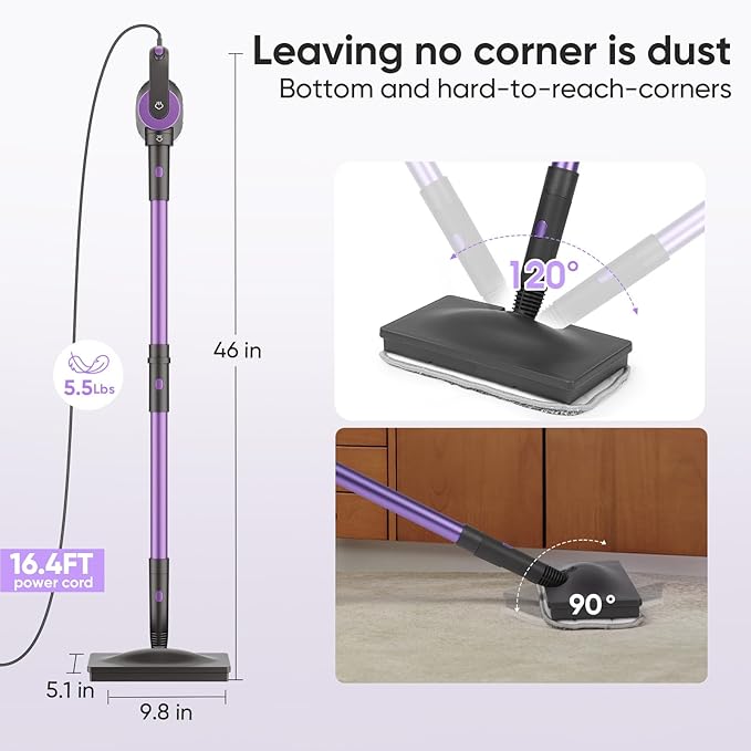 Seyola Steam Mop Cleaner for Hardwood Floor Cleaning, Hands-free Steamer Cleaner Handheld with 9-in-1 Multi-purpose Attachments for Bathroom, Windows, Sofas, Clothes, Tiles Grout (Purple-Grey)