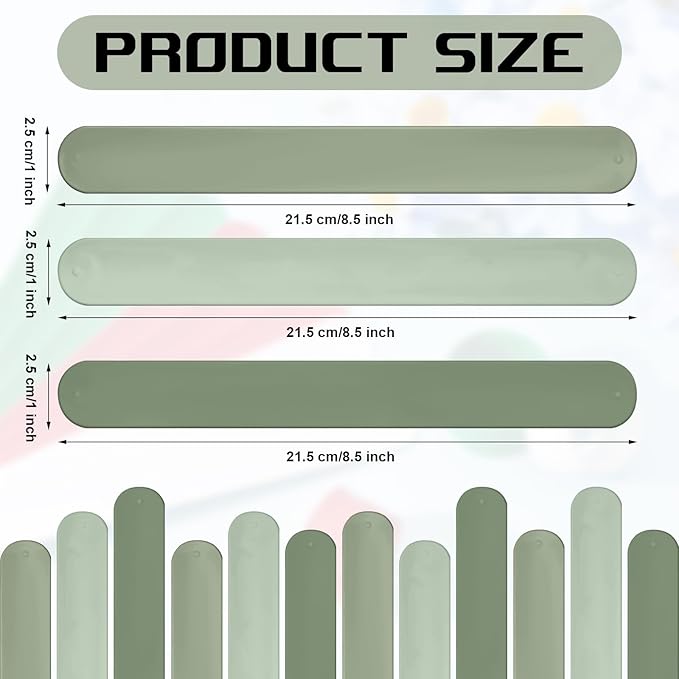 Charniol 12 Pieces Wrapping Paper Roll Holder Holiday Flip Wraps Silicone Covered Metal Strips Flip 1 x 9 Inch Stabilizer Slap Band for Poster Gift Paper Vinyl Storage Organize (Green)