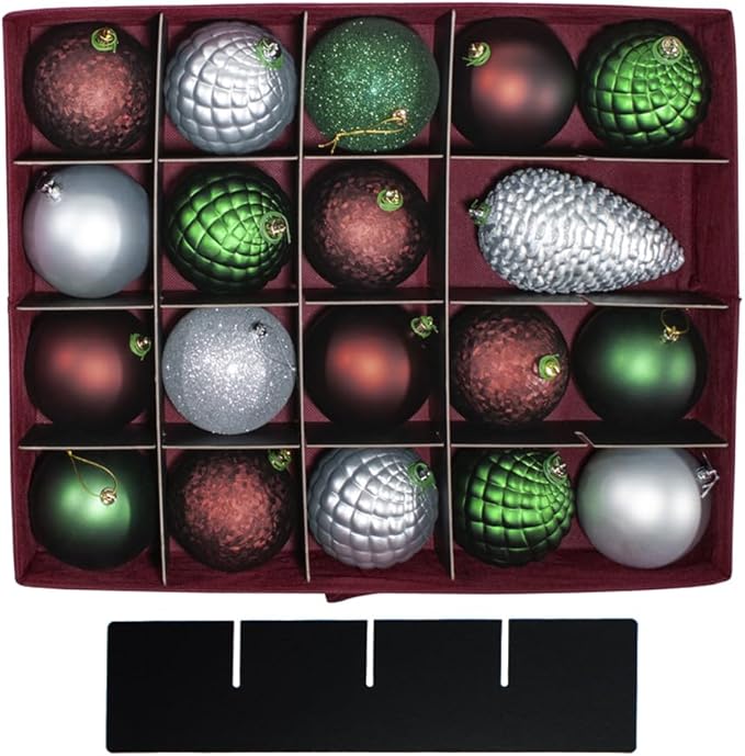 612 Vermont Christmas Ornament Storage Box with 3 Trays, Adjustable Acid-Free Dividers, Holds 60-4 Inch Ornaments