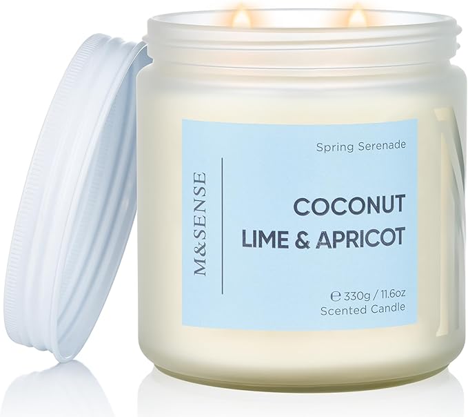 M&SENSE Coconut Vanilla Scented Candle, 70-Hour Long Lasting Burn Time 2-Wick 11.6oz Natural Soy Wax Non Toxic Candle Aromatherqapy Gifts for Home Decor Birthday Gifts