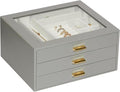 Jewelry Box Organizer with 3 Drawers,Glass Lid Jewelry Boxes for Women,Jewelry Storage for Rings,Necklaces,Earrings,Bracelets,Interesting Gift,Gray
