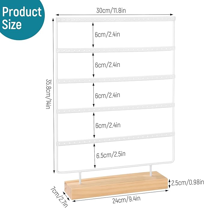 5 Tier 120 Hole Earring Holder Organizer, Rust Proof Metal and Wooden Base Jewelry Organizers and Storage for 60 Pairs of Earrings, Suitable for Home Storage and Sales Display