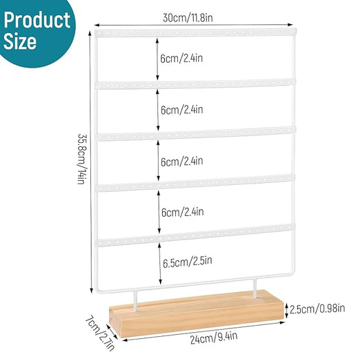 5 Tier 120 Hole Earring Holder Organizer, Rust Proof Metal and Wooden Base Jewelry Organizers and Storage for 60 Pairs of Earrings, Suitable for Home Storage and Sales Display
