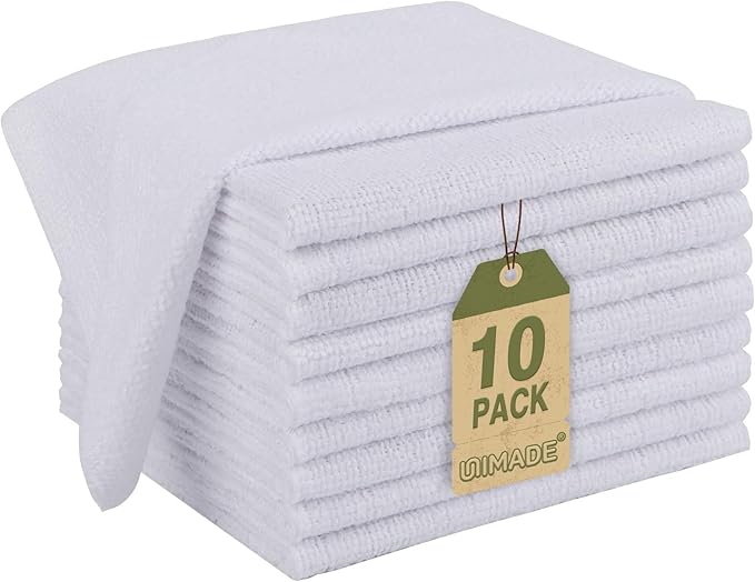 UNIMADE Microfiber Cleaning Cloth, 10 Pack Reusable Microfiber Towels for Cars Lint Free Cleaning Shop Towel Rags for Home Kitchen Automotive Bar Mechanic Restaurant Garage, 11.5"x 11.5", White