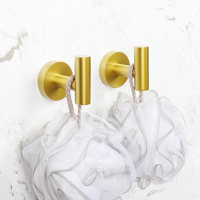 SUS 304 Stainless Steel Bathroom Towel Hooks Coat Hook Round Clothes Wall Mounted Towel Coat for Bath Kitchen Garage Hotel, Gold