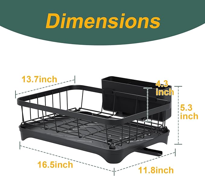LIYI Dish Drying Rack,Adjustable Spout Design,Kitchen Dish Racks,Made of Iron Material,with Removable Draining Board,Suitable for Kitchen and Caravan Use Scenarios,Black