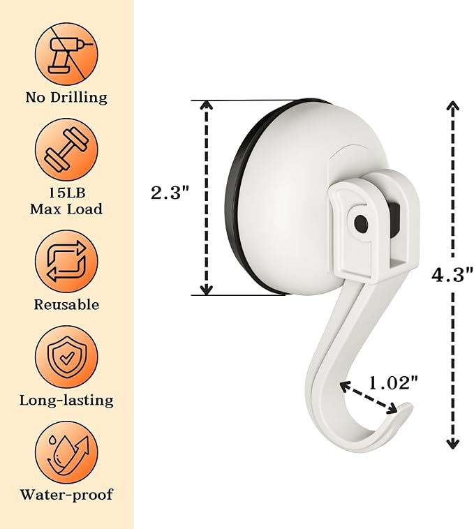 Suction Cup Hooks for Door Wreaths, 2 Pcs Removable & Reusable Christmas Wreath Hangers for Front Doors, No Drill Heavy Duty Vacuum Shower Hooks for Window Bathroom Towels RV Home Storage Hooks(White)