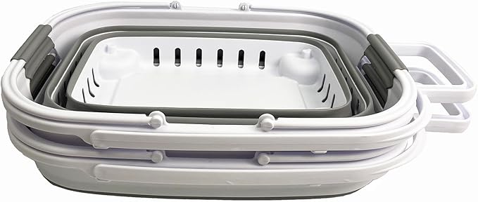 SAMMART 35L (9.24 Gallons) Collapsible Plastic Laundry Basket with Handle and Wheels - Foldable Pop Up Storage Container/Organizer with handle and wheels - Space Saving (2, White/Grey)
