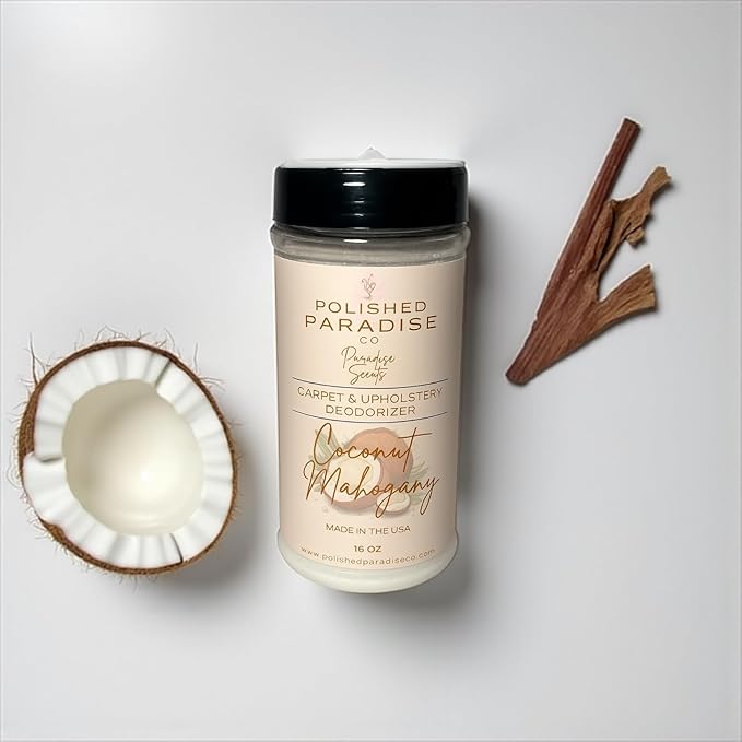 Paradise Scents Carpet and Upholstery Deodorizer, Cozy Scent Powder for Rugs and Textiles, 16 Oz (Coconut Mahogany)