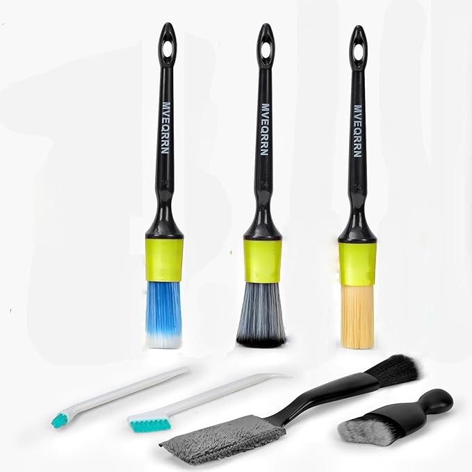 7PCS Car Detailing Brush Set,Boars Hair Car Cleaning Detail Brush kit,Ultra Soft No Scratch Car Dust Brush,Car Interior Detailing Brushes Kit,Detail Brushes Car Detailing for Interior Exterior(green)