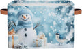 Storage Baskets Bin, Christmas Winter Snowman Collapsible Canvas Fabric Storage Bin Decorative Baskets Toy Organizer Rectangle Storage Boxes with Handles for Home Shelves Nursery, J-016