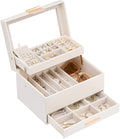 Lolalet Jewelry Box, Clear Window Jewelry Organizer with Drawer for Earrings Bracelets Necklaces Rings, Jewelry Storage for Women -White, 3 Layers