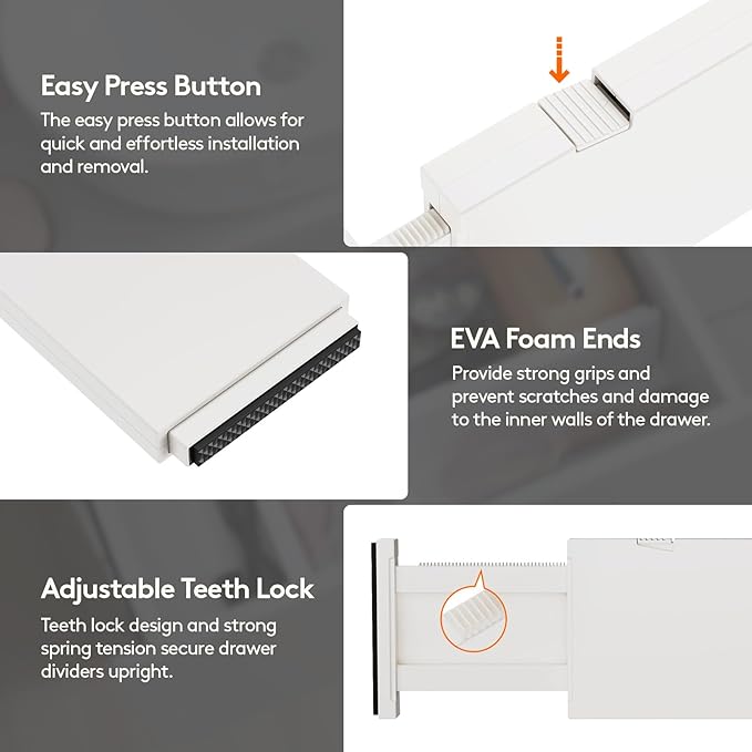 Lifewit 10 Pack Drawer Dividers Plastic 4" High, 11-17" Adjustable Drawer Organizers for Clothes, Expandable Dresser Separators in Bedroom/Bathroom/Kitchen/Office Organization and Storage, Beige