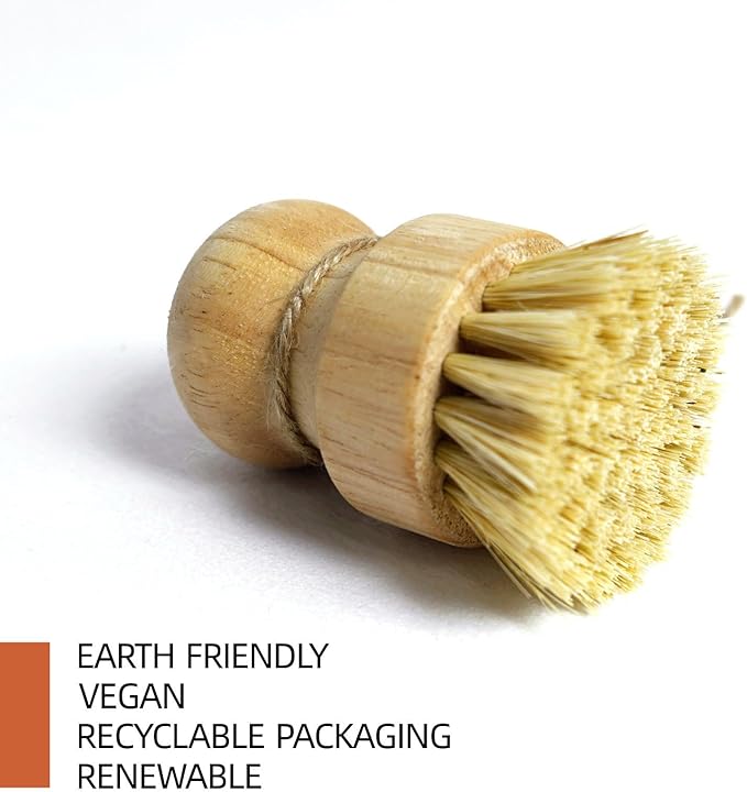 CRrrrJIC Bamboo Pot & Pan Cleaning Brush Set - 3 Pack Natural Dish Brushes Bamboo Scrub Dish Brushes, Durable Scrubber for Kitchen Pots, Pans, Vegetables & Fruit