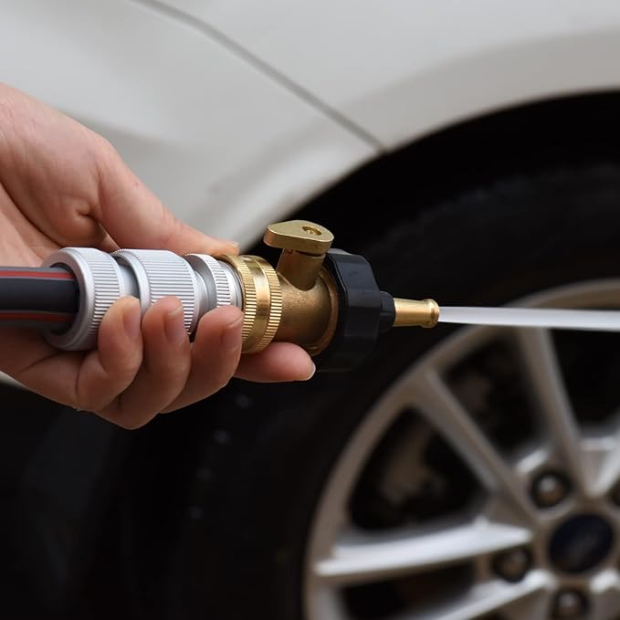 PLG Jet Nozzle Hight Pressure Hose Nozzle with Shut-off Valve - Heavy Duty Brass Nozzle for Outdoor Cleaning, Patio, Driveway, Roof & Car Washing, 2 Pack