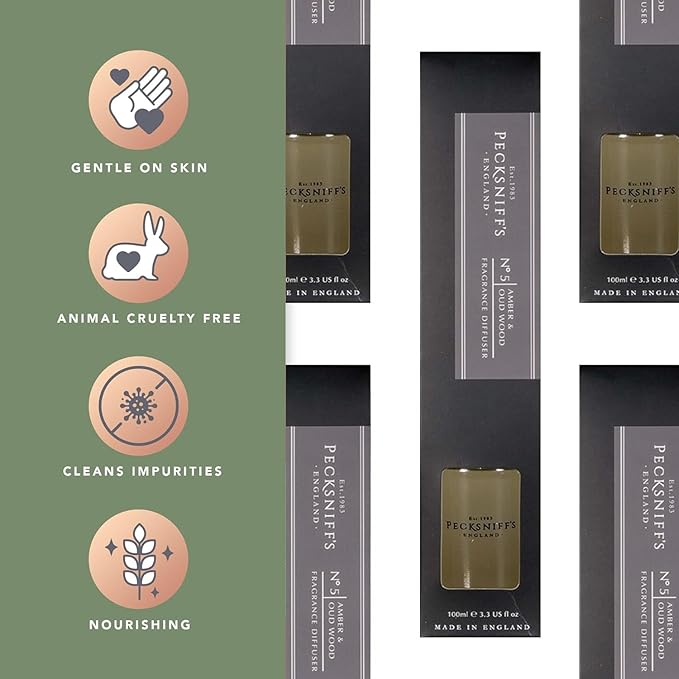 Pecksniff's Black Diffuser | Luxurious Amber & Exotic Oud Wood Scent | Hotel Home Fragrance Diffuser | 100 ml/3.38 Fl Oz