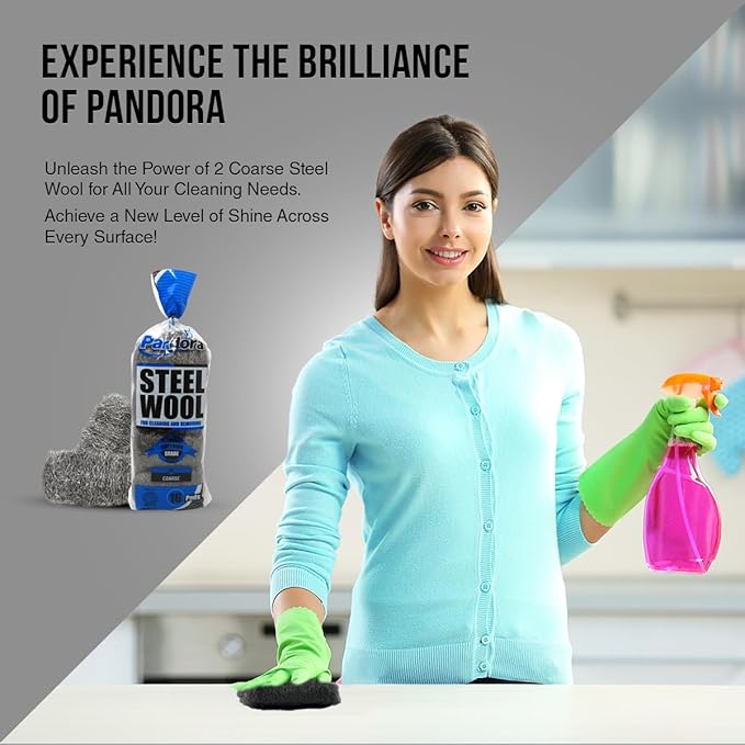 Pandora Steel Wool #2 – Coarse Grade, 240 Pads for Cleaning and Removing - Metal Strands - Ideal to Remove Floor Scuff Marks and Old Wax