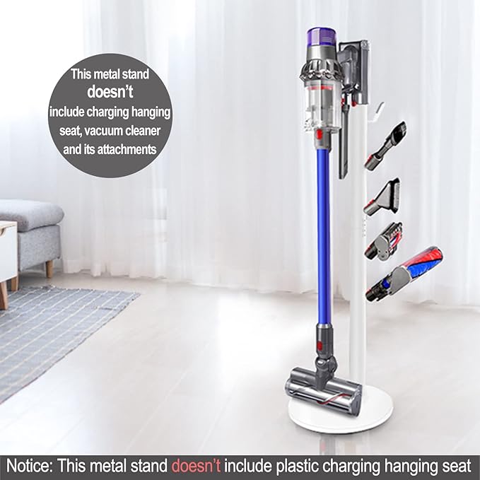 Freestanding Vacuum Stand Holder Compatible with V15 Detect, V11 V10 V8 V7 V6 Cordless Vacuum Cleaners, Floor Docking Station Metal Organizer Bracket with 5 Hooks, White