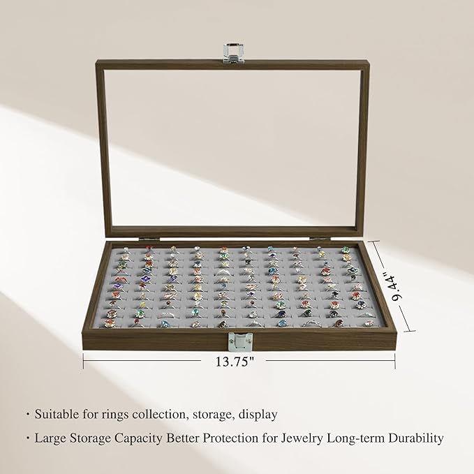Stratalife Ring Organizer Wood Jewelry Box Ring Holder 100 Slot Jewelry Case Vintage Storage Display Tray for Multiple Rings