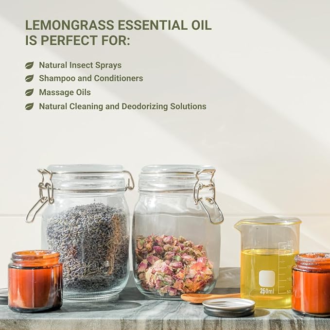 Lemongrass Essential Oil - Natural Aceite de Hierba Limón from Norex Flavours India - Lemongrass Essential Oils for Hair, Aromatherapy and Massage (2lbs)